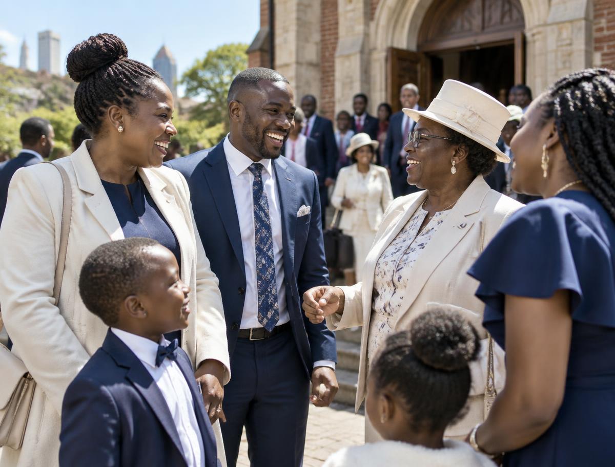 Church members connecting after a gathering