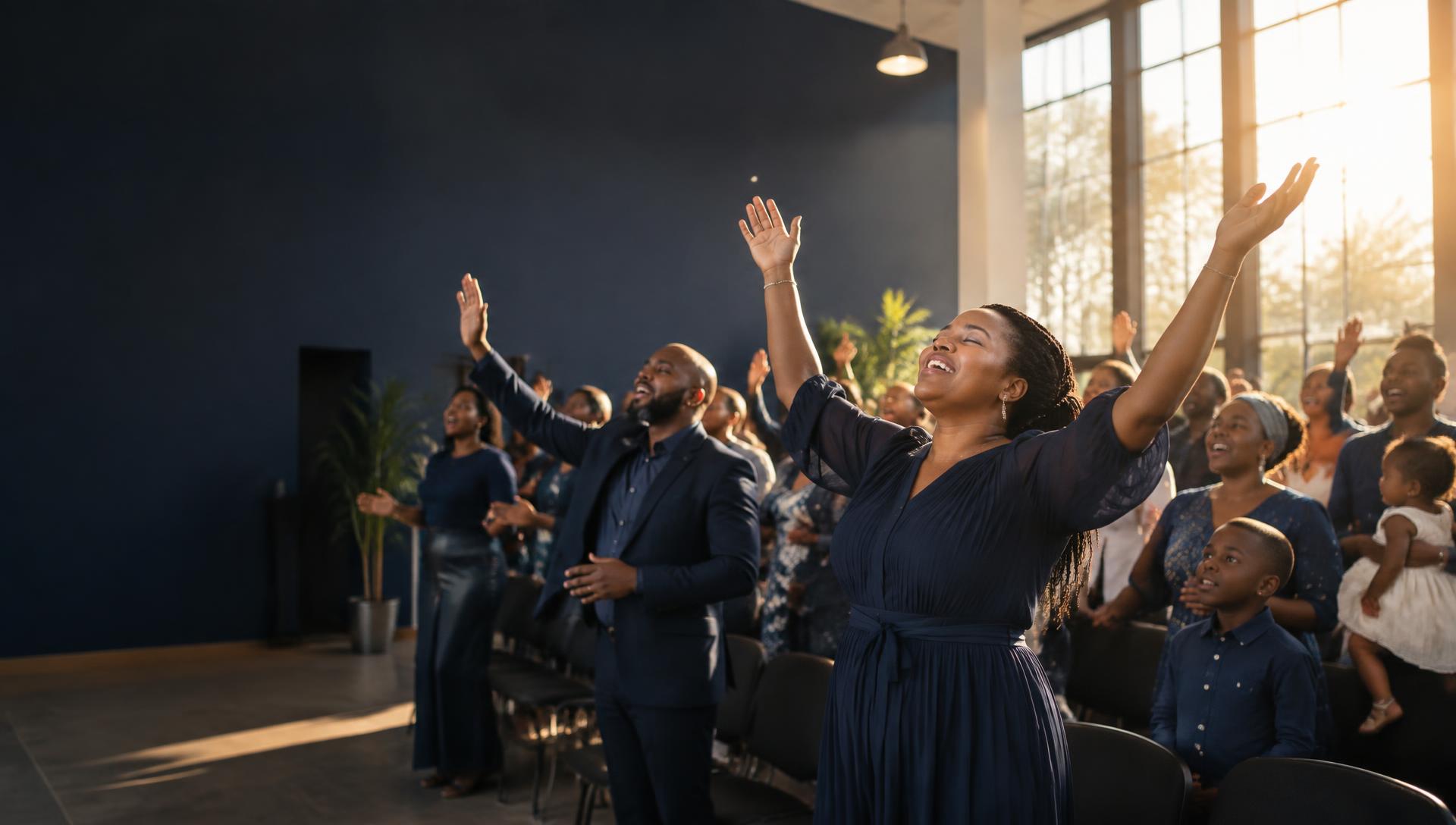 A joyful church family worshipping together